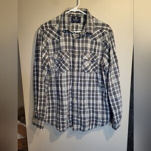 WindRiver Outfitter Men's Gray/Blue Plaid Shirt Snap Botton, Size Medium